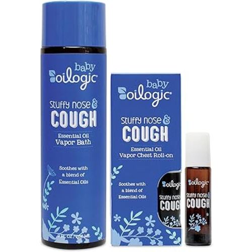 Oilogic Baby Bath Essentials - Stuffy Nose & Cough Bundle - Vapor Bath and Roll-On Essential Oil Blend for Babies & Toddlers