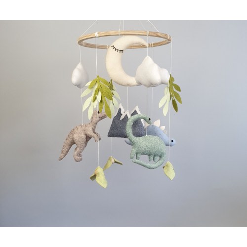 Dinosaur baby mobile, nursery baby boy mobile, dino crib mobile felt, hanging cloud mountain mobile, nursery decor