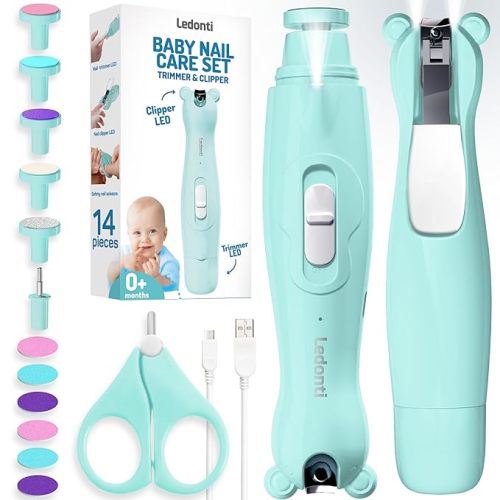Baby Nail Clippers with Light - Baby Nail Trimmer Electric Rechargeable, Electric Nail File Baby for Newborn, Infant, Toddler, Kids - Turquoise