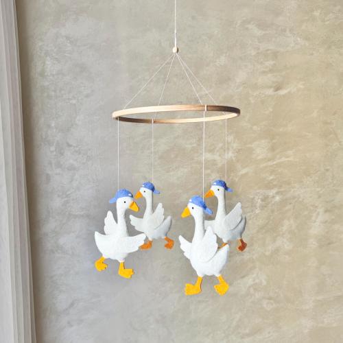 Felt Silly Goose Baby Crib Mobile with Baseball Hat. Handmade Sports Nursery Decor Boy