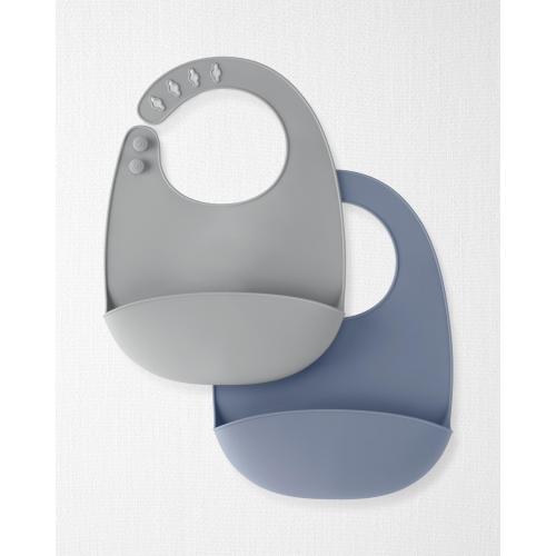 Little Planet 2-Pack Silicone Bibs - Grey/Blue