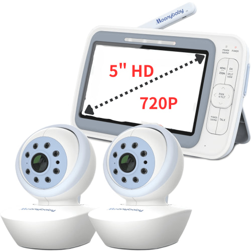 Moonybaby QuadView 60 5" HD Baby Monitor with 2 Remote Pan/Tilt Cameras, Low EMF