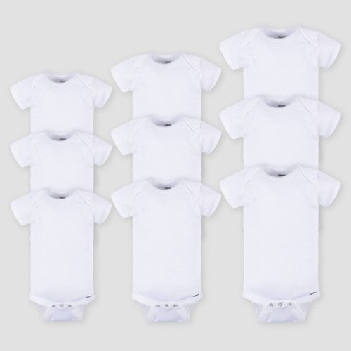 Gerber Baby 9pk Grow with Me Short Sleeve Onesie Assorted Size Set - White