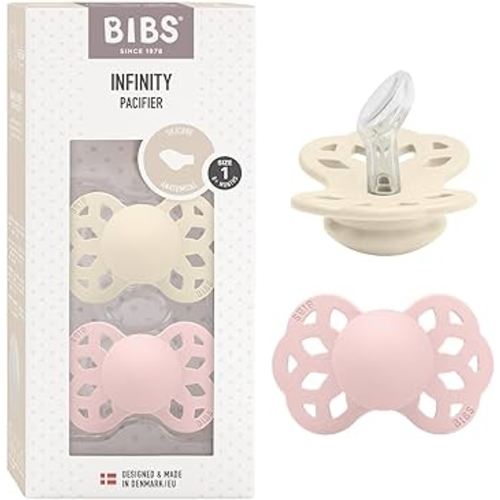 BIBS Infinity Pacifier | Anatomical Design | Size 0-6 Months | Ivory/Blossom