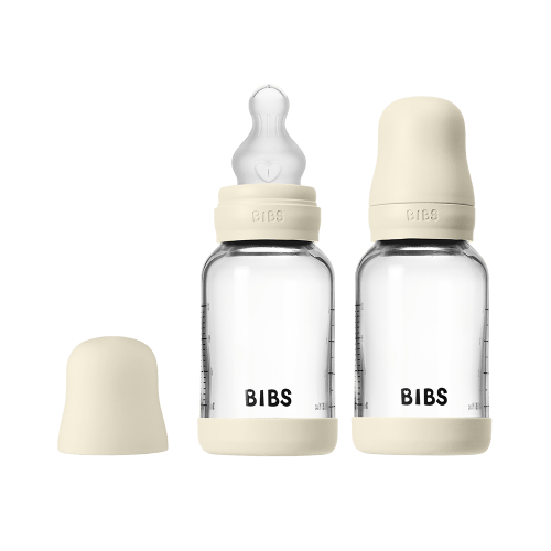 BIBS Glass Baby Bottle 4oz Silicone 2-Pack Ivory | Slow Flow – Bibsworld store US