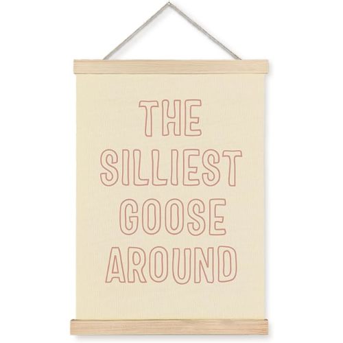 Nipil Funny Silly Goose Poster Hanger Frame, the Silliest Goose Around Pink Girly Aesthetic Hanging Canvas Framed Wall Art Decor for Girls Dorm Bedroom Nursery Playroom, 12x16 Inch