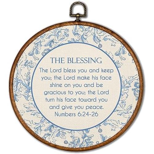 KSDUT Christian Wall Art Decor - Blue Flower Vintage Country Wall Art Canvas Frame Hanging Prints, Bible Verse Hydrangea Round Wall Art Decor for Grandmillennial Home Gallery Decorations 10"x10"