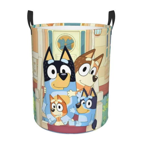 Silaia Bluey Print Round Laundry Clothes Hamper,Laundry Basket with Handles,Baby Toys Storage Organizer,Bins Laundry Basket for Bathroom, Bedroom Decorate-Small