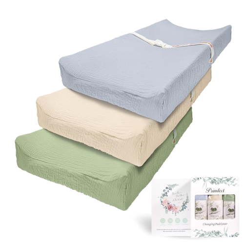 Beavtaens Muslin Changing Pad Cover, Solid Color, 100% Cotton, Washable, 3-Pack, for 0-2 Years Infant Boys Girls (Green)