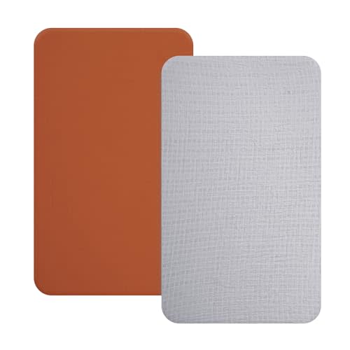 david's kids Muslin Mini Crib Sheets, 2 Pack Cotton Pack N Play Sheets for Boys Girls Neutral, Soft Breathable Baby Sheets Fit Pack N Play, Playard and Mini Crib Mattresses, Brown & Grey