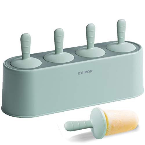 Popsicle Mold Set 4 Pieces Homemade Silicone Popsicle Maker Easy Release Ice Cream Molds Reusable DIY Pop Molds (Green, IcyClassic Pops)