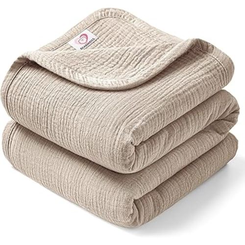 Bearmoss Muslin Baby Blanket, [100% Cotton] Baby Crib Blanket, 47x47 Inches Soft Breathable Toddlers Bed Quilt for Unisex Newborns Girls and Infant Boys (Oat)