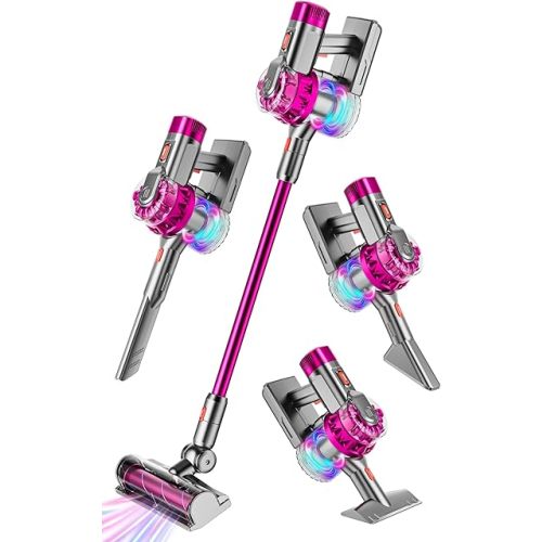4-in-1 Kids Toy Vacuum That Really Works, Toddler Pretend Play Cleaning Set with Real Suction, Toys Working Cleaner Birthday Idea for 3 4 5 6 7+ Year Girl Boy (Rose Red)