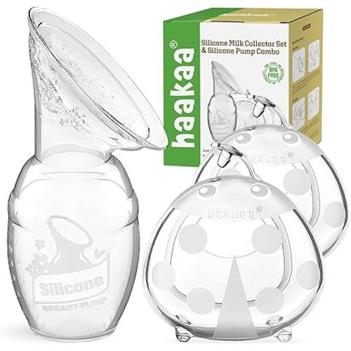 haakaa Manual Breast Pump for Breastfeeding 4oz/100ml and Ladybug Milk Collector 2.5oz/75ml Combo, Food-Grade Silicone
