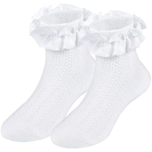 Toddler Girls Ruffle Socks, Newborn Girl Cotton Lace Frilly Socks, Cute Princess Style Dress Socks 1 Pack