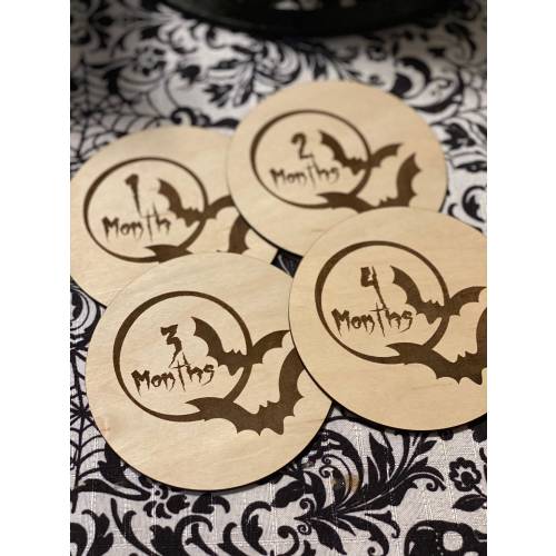 Baby bat wood engraved milestone photo props