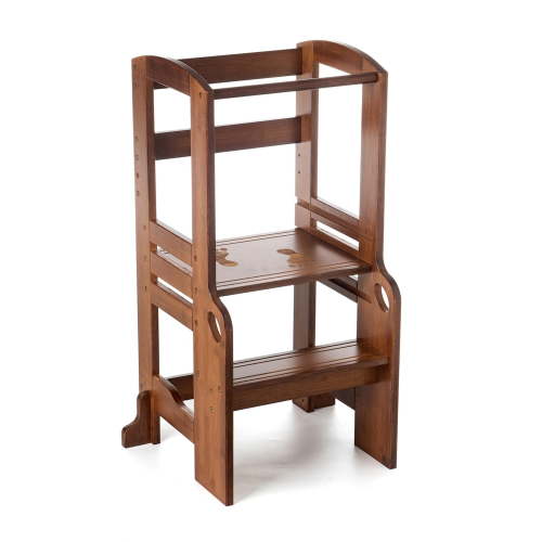 UNICOO® Bamboo Height Adjustable Children Stool, Kids Learning Stool, Kids Kitchen Step Stool, Toddlers Stool, Children Step Stool for Kitchen (Antique Brown - M2.5)