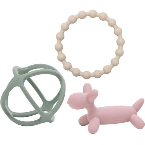 WeeSprout Silicone Baby Teethers, Set of 3, Ring, Ball, Puppy Design