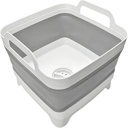 Collapsible Wash Basin 9L, Foldable Dish Tub with Drain Plug, Portable Collapsible Dish Basin, Camping Sink for Washing Dishes, Laundry & Kitchen Use,Gray