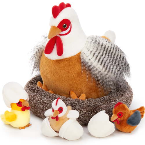 MaoGoLan 8Pcs Chicken Stuffed Animals with 3 Babies Chickens, 3 Eggs, 1 Nest House Plush Set Plush Toy