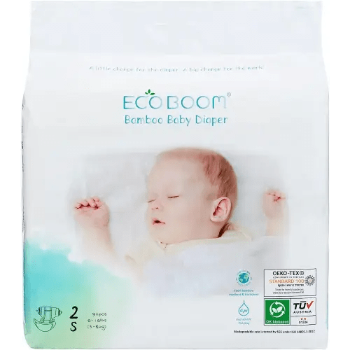 ECO BOOM Diapers, Baby Bamboo Viscose Diapers, Eco-Friendly Natural Soft Disposable Nappies for Infant, Size 2 Suitable for 6 to 16lb (Small - 90 Count)