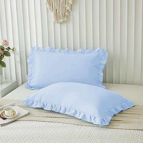 Microfiber Ruffle Pillow Shams Standard Size Set of 2, 20X26 - Solid Ruffled Fringe Design Pillow Cases Soft & Breathable - Unique Collection Decorative Pillow Covers 20X26 - Sky Blue