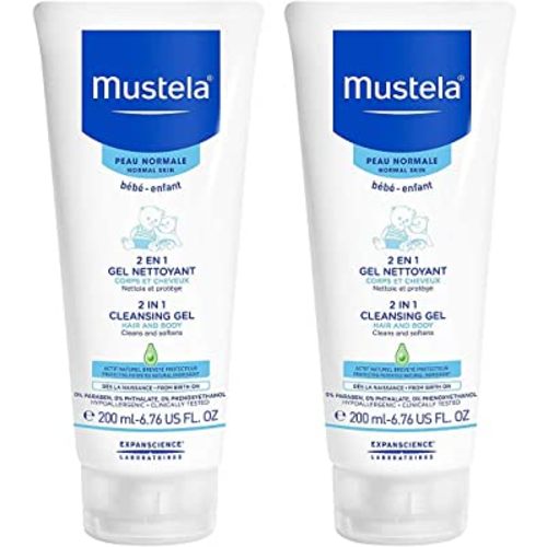 Mustela Baby 2-in-1 Cleansing Gel - Baby Body & Hair Cleanser - with Natural Avocado - Biodegradable Formula & Tear-Free - 6.76 fl. oz. - 1 or 2-Pack