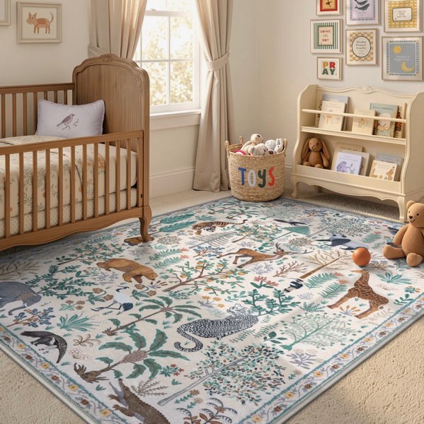 Goldene Jungle Animal Washable Rugs for Kids Room Bedroom, Soft Non Slip Area Rug for Nursery