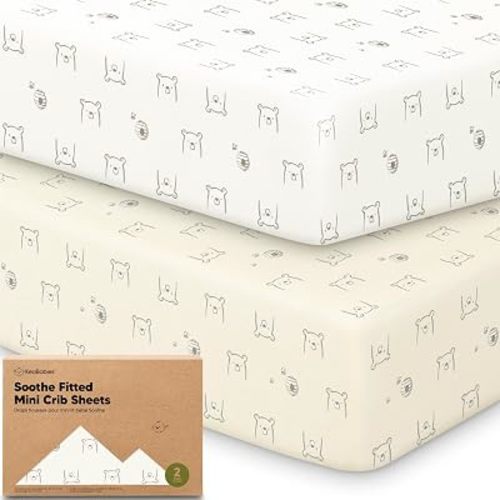 2pk Mini Crib Sheets Fitted 38x26 Pack N Play Mattress Sheet (Bumble Bear)