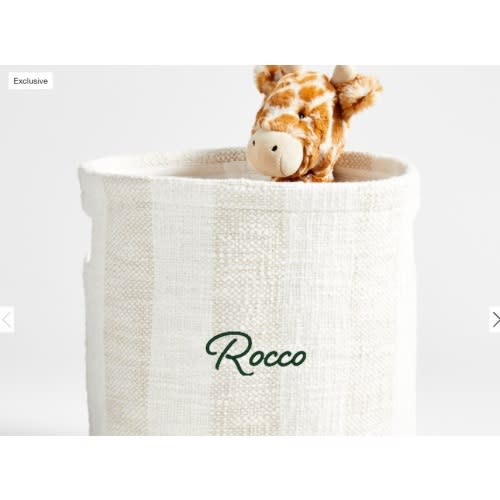Personalized Cove Stone Tan Organic Cotton Striped Shelf Storage Bin