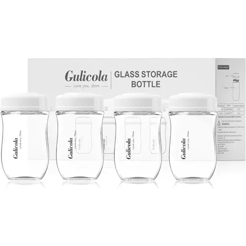 Glass Breastmilk Storage Bottles, Wide Neck Breastmilk Collection Bottles, 5 oz, 4 Pack - White
