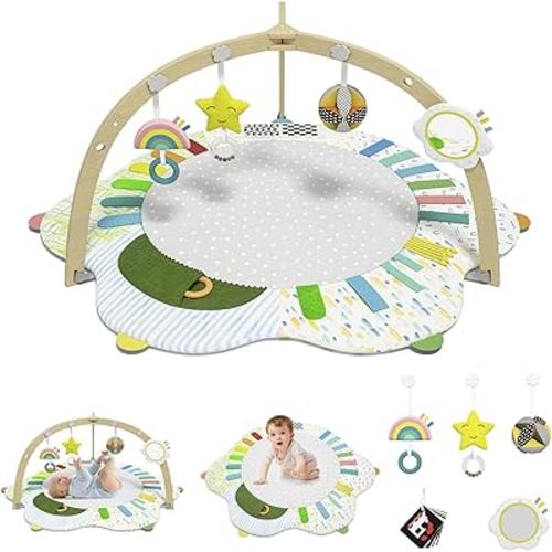 Baby Play Gym Activity Mat: with 5 Developmental Zones Tummy Time Mat with 5 Sensory Toys for Rolling Playing Siting Grabing Stimulating Sensory Development