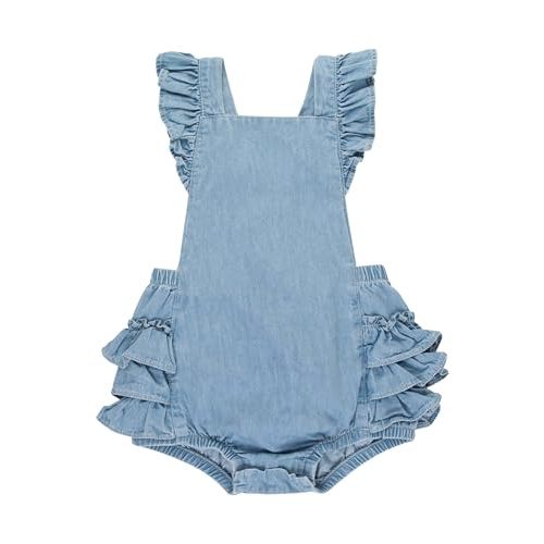 RuffleButts® Baby/Toddler Girls Flutter Overall Ruffled Romper