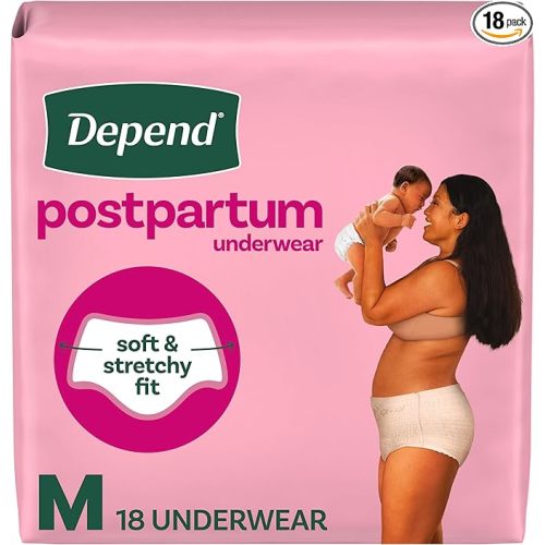 (M)Depend Postpartum Underwear for Women, Adult Incontinence Underwear, Maximum Absorbency, Medium, 18 Count