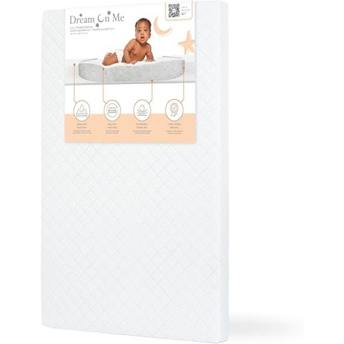 Dream On Me Sunset 3” Fiber Baby Crib Mattress, Fits All Mini & Portable Cribs Only, Greenguard Gold and JPMA Certified Crib Mattress, Easy to Clean and Waterproof Vinyl Cover