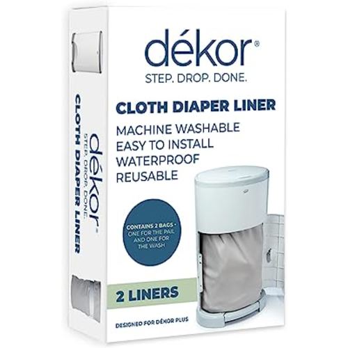Diaper Dekor Cloth Diaper Liner | 2 Count | Gray | Perfect for Cloth Diapers | Just Step – Drop – Done | Quick & Easy to Replace | Fits the Diaper Dekor Plus Hands-Free Diaper Pail | Machine Washable