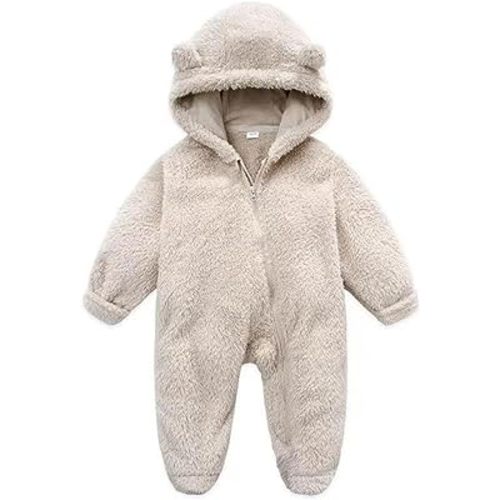 UVIPC Newborn Baby Fleece Footie Snowsuit Winter Onesie Cartoon Bear Warm Hooded Outfits for Girls Boys