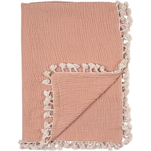 Crane Baby 6-Layer Quilt Muslin Swaddle Blanket, Soft Cotton Lightweight Nursery and Stroller Blanket for Baby Boys & Girls, Copper, 30 X 40