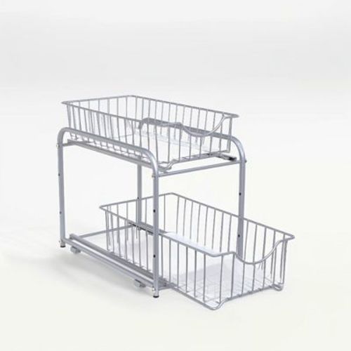 Songmics Pull Out, 2-tier Sliding, Stackable Under Sink Cabinet Organizer With Storage Basket Drawers, For Kitchen, Bathroom, Silver