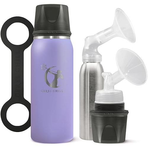 Breastmilk Chiller Reusable Storage Container by CERES CHILL | Keeps Milk Safe for up to 20 Hours | Connects w/Major Pumps (1 Chiller, Ultra Violet)