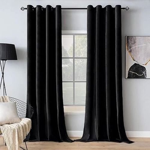 MIULEE Black Velvet Curtains 84 Inches Long for Room Darkening Blackout Curtains with Grommet Top for Bedroom/Living Room Light Blocking Thermal Insulating Soundproof Set of 2