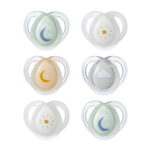 Tommee Tippee Night Pacifier 0-6m - White and Gray - 6pk
