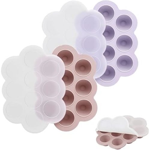 PandaEar 2 Pack Silicone Baby Food Freezer Tray with Lids, Baby Food Perfect Storage Container for Homemade Baby Food, Fruit, Purees and Breastmilk (Pink/Purple)