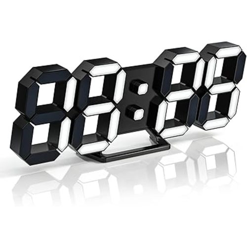 EDUP HOME 3D LED Clock Desk Alarm Clock Wall Clock with Remote Control, 9.7" LED Electronic Clocks, Snooze Model, Temperature, Night Light Auto/Custom Brightness