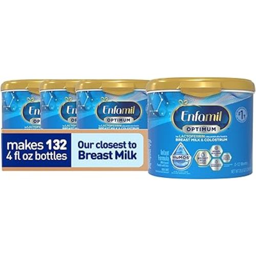 Enfamil Optimum Baby Formula, Our Closest Formula to Breast Milk, Immune-Supporting Lactoferrin also found in Breast Milk, Brain-Building DHA, 20.5 Oz, Pack of 4