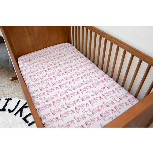 Personalized Pink Cowgirl Crib Sheet | Western Nursery Bedding