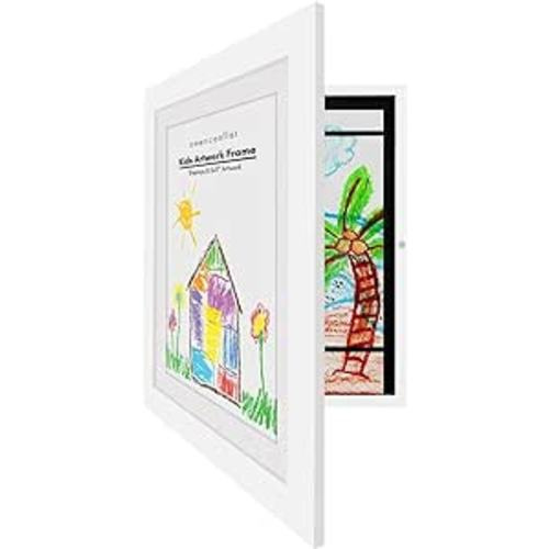 Amazon.com: Americanflat Front Loading Kids Art Frame in White - 8.5x11 Picture Frame with Mat and 10x12.5 Without Mat - Artwork Frames Changeable Display - Frames for Artwork Holds 100 Pieces : Everything Else