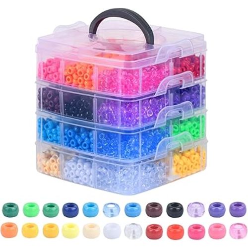 Simetufy 4200Pcs Pony Beads, 24 Colors Beads for Bracelets Making, Pony Beads Bulk for Hair Beads, Kandi Friendship Bracelet Beads for Craft, DIY Jewelry Making, Chirstmas Gifts (Boxed)