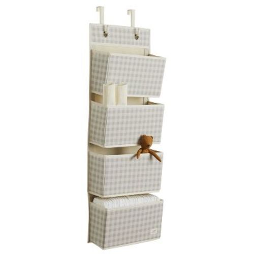 3 Sprouts Recycled Fabric Over the Door Organizer for Nursery - Gingham Beige