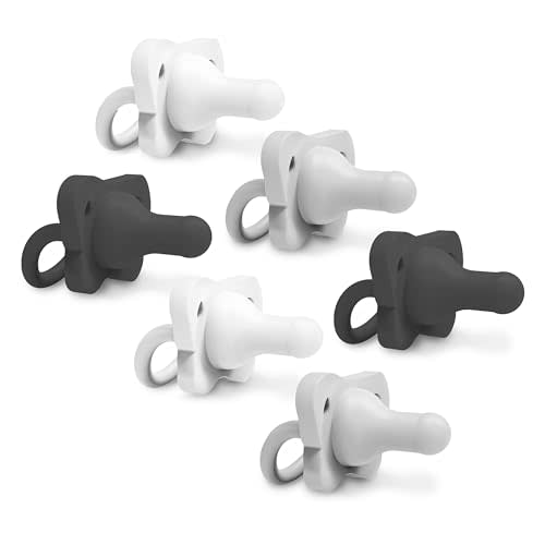 Dr. Brown's HappyPaci 100% Silicone Baby Pacifier, Contoured One-Piece Design, Black, Cool Gray, White, 0-6m, BPA-Free, 6 Pack